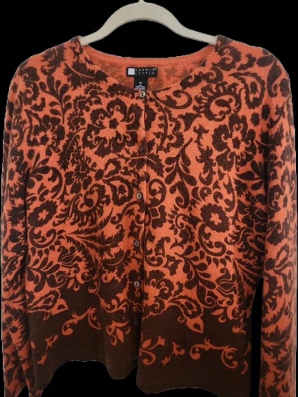 Carole Little Orange and Brown Wool Cardigan XL